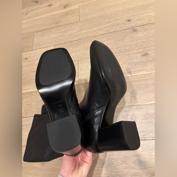 new Reformation Nylah Nappa black leather knee high square toe block heel - Picture 4 of 9